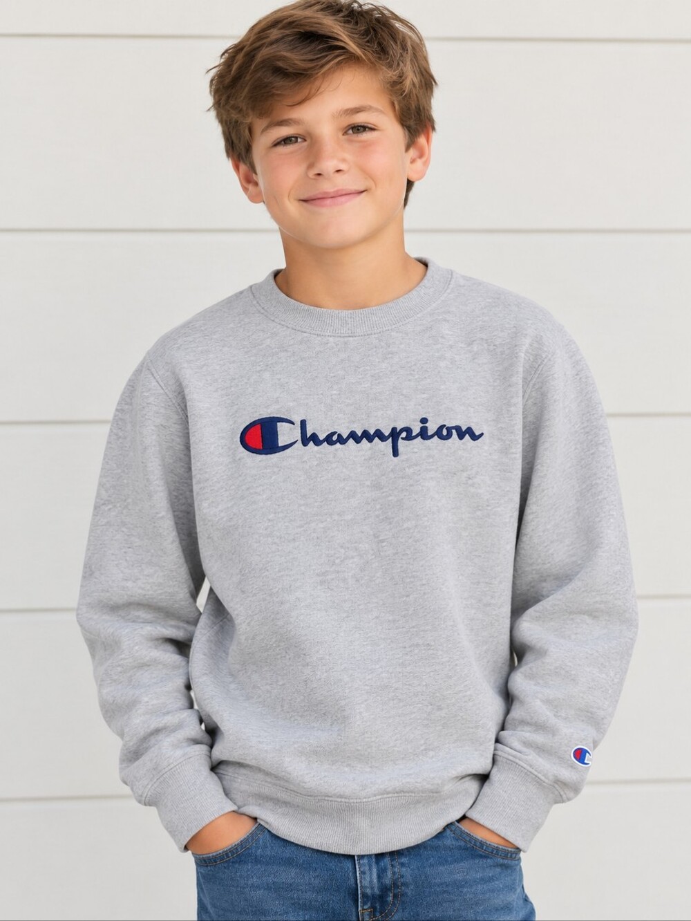 Champion Gray Heritage Crew Neck Pullover